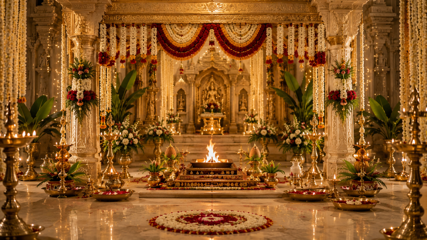 Traditional South Indian wedding mandap and sacred fire